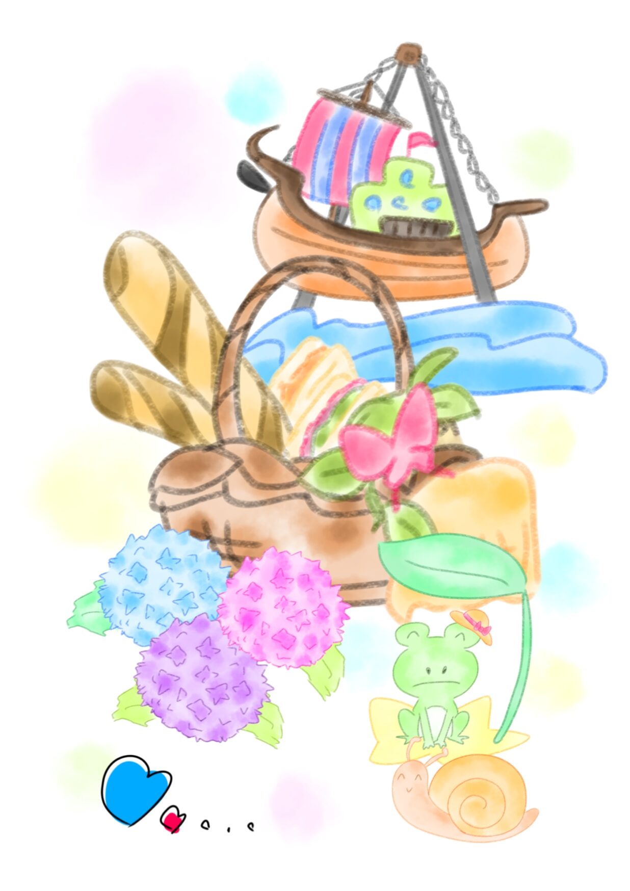紫陽花と蛙が見守るピクニック